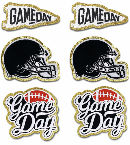 Tmtains 6Pcs Game Day Embroidered Iron-On Patches Football Helmets Black