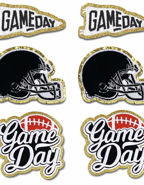 Load image into Gallery viewer, Tmtains 6Pcs Game Day Embroidered Iron-On Patches Football Helmets Black

