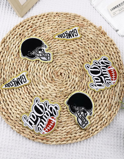 Load image into Gallery viewer, Tmtains 6Pcs Game Day Embroidered Iron-On Patches Football Helmets Black
