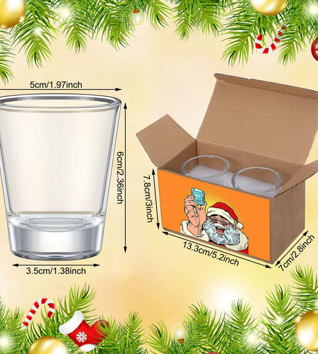 Roshtia Christmas Whiskey Gift Set 2 Clear Shot Glasses 1.5 oz