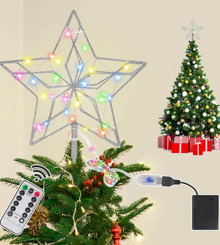 [Like New] Christmas Tree Topper 50 LED Light Silver Star Remote Control Xmas Decor