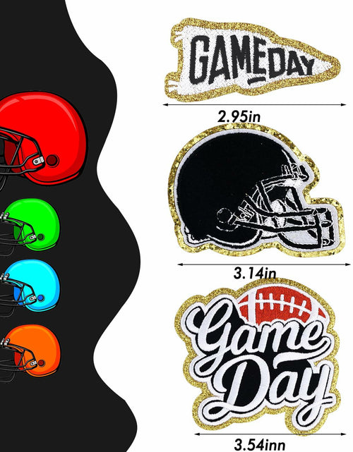 Load image into Gallery viewer, Tmtains 6Pcs Game Day Embroidered Iron-On Patches Football Helmets Black
