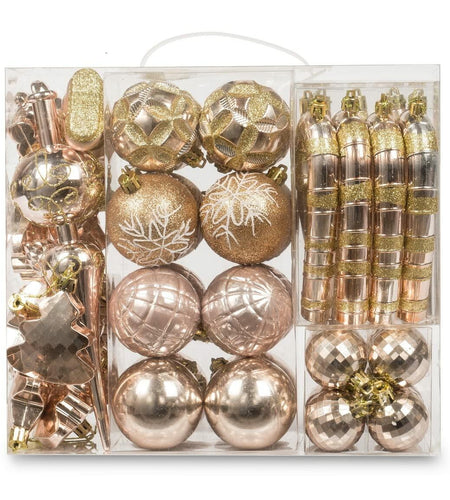 AUXO-FUN 54 Pc Christmas Ornaments Baubles Tree Decoration Champagne Gift Box