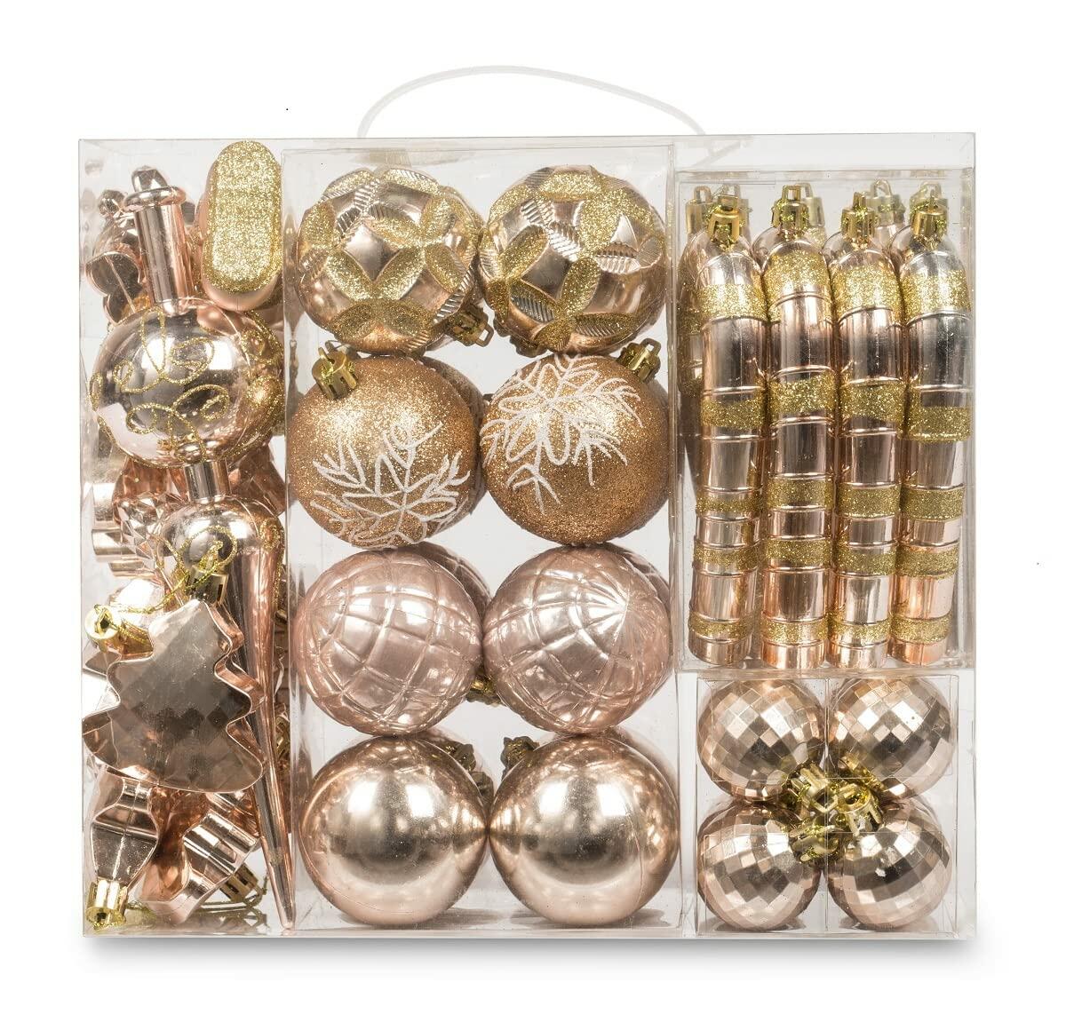 AUXO-FUN 54 Pc Christmas Ornaments Baubles Tree Decoration Champagne Gift Box