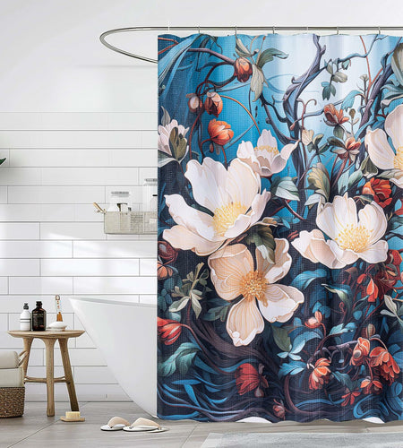 WOHEWREY Floral Waterproof Shower Curtain Green 72x72 Inch with 12 Hooks