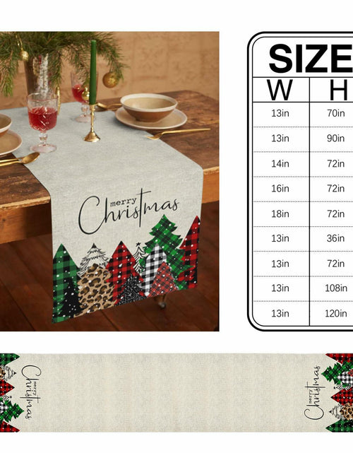 Load image into Gallery viewer, Merry Christmas Table Runner Buffalo Plaid Xmas Tree Cotton Linen 13x72 RedGreen
