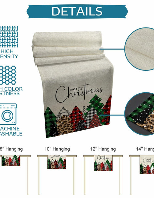 Load image into Gallery viewer, Merry Christmas Table Runner Buffalo Plaid Xmas Tree Cotton Linen 13x72 RedGreen
