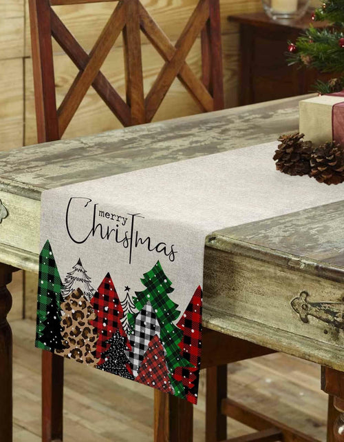 Load image into Gallery viewer, Merry Christmas Table Runner Buffalo Plaid Xmas Tree Cotton Linen 13x72 RedGreen
