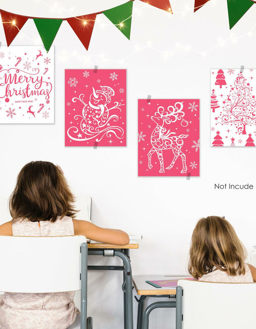 Load image into Gallery viewer, BESERH Pink Christmas Wall Decor Santa Reindeer Bells 8x10in Set of 4
