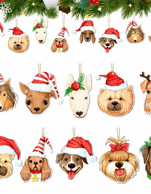 Load image into Gallery viewer, Thyle 24 Pc Dog Christmas Ornaments Wood Puppy Hanging Gold Rope Xmas

