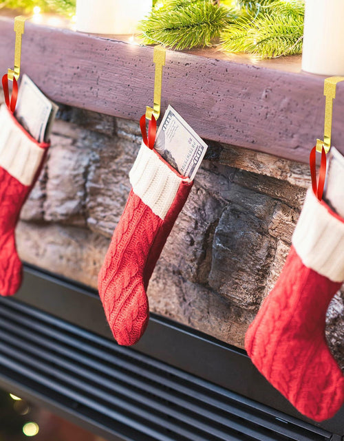 Load image into Gallery viewer, Tandefio 12 Pack Glitter Christmas Stocking Holder Hangers Gold Mantel Hooks
