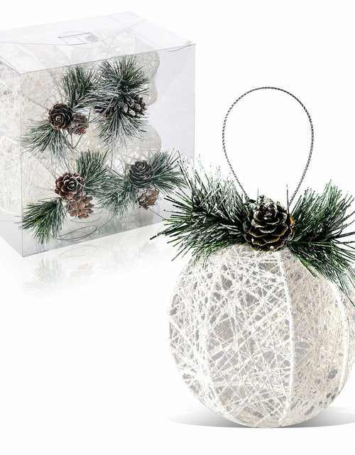 Load image into Gallery viewer, [Like New] Christmas Ball Ornaments 4pc Set White Pinecone Rattan Thread String 4.7"

