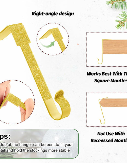 Load image into Gallery viewer, Tandefio 12 Pack Glitter Christmas Stocking Holder Hangers Gold Mantel Hooks

