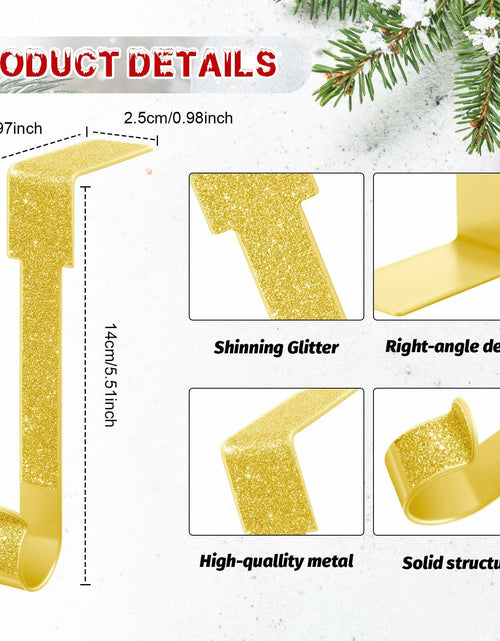 Load image into Gallery viewer, Tandefio 12 Pack Glitter Christmas Stocking Holder Hangers Gold Mantel Hooks
