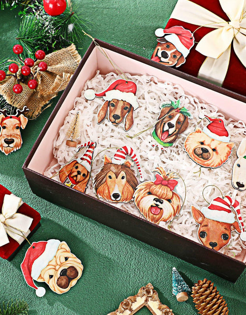 Load image into Gallery viewer, Thyle 24 Pc Dog Christmas Ornaments Wood Puppy Hanging Gold Rope Xmas
