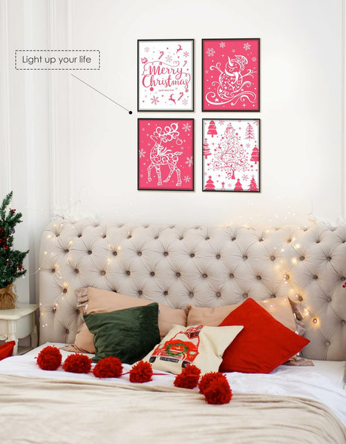Load image into Gallery viewer, BESERH Pink Christmas Wall Decor Santa Reindeer Bells 8x10in Set of 4
