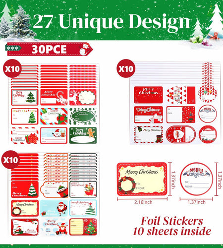 90PC Christmas Stickers & Labels DIY Gift Decoration Self Adhesive Xmas