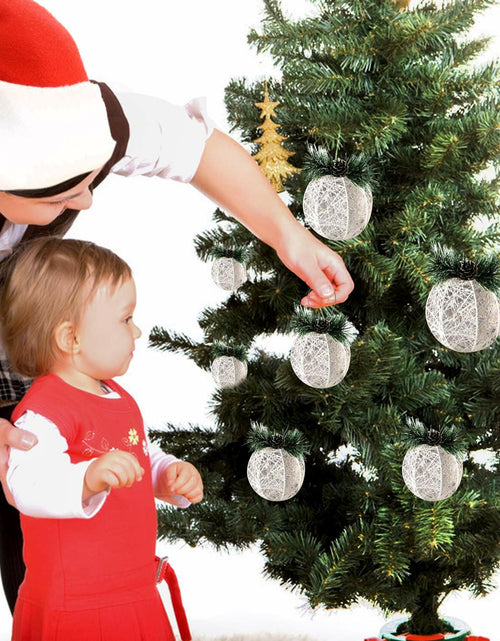 Load image into Gallery viewer, [Like New] Christmas Ball Ornaments 4pc Set White Pinecone Rattan Thread String 4.7"
