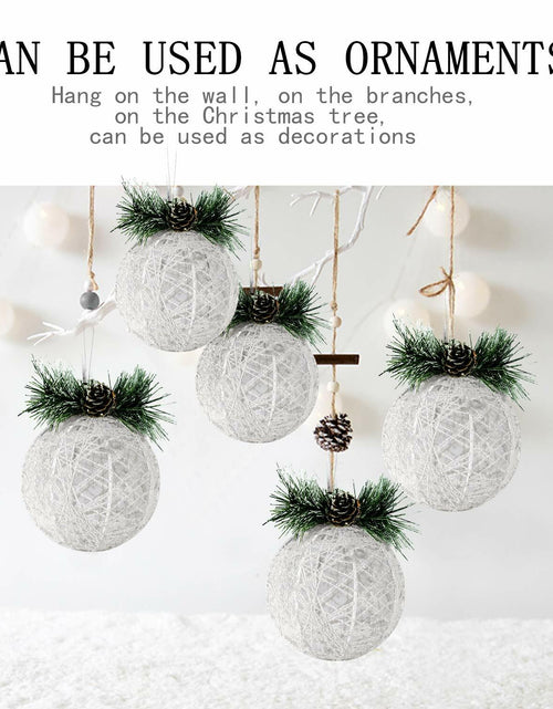 Load image into Gallery viewer, [Like New] Christmas Ball Ornaments 4pc Set White Pinecone Rattan Thread String 4.7"

