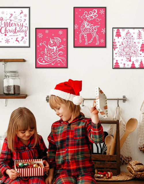 Load image into Gallery viewer, BESERH Pink Christmas Wall Decor Santa Reindeer Bells 8x10in Set of 4

