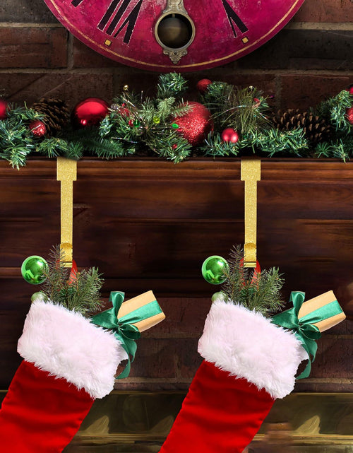 Load image into Gallery viewer, Tandefio 12 Pack Glitter Christmas Stocking Holder Hangers Gold Mantel Hooks
