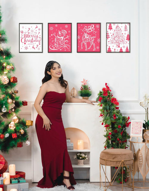 Load image into Gallery viewer, BESERH Pink Christmas Wall Decor Santa Reindeer Bells 8x10in Set of 4
