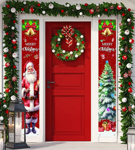 Vintage Christmas Santa Door Cover Banner 71x12in Indoor Outdoor