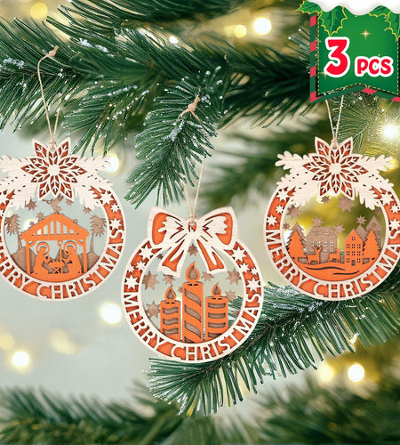 Wooden Christmas Tree Ornaments Hanging Decorations Indoor Home Decor
