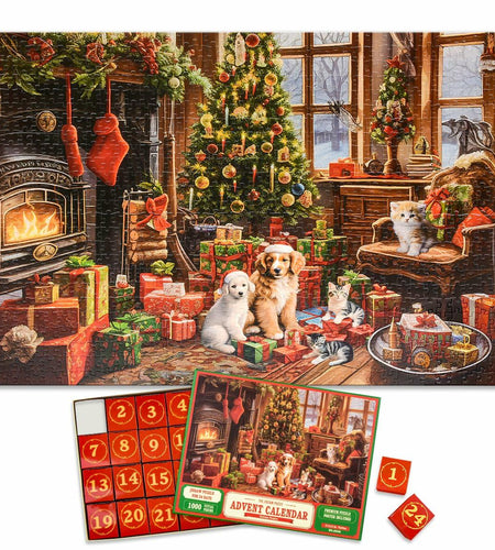 Christmas Advent Calendar 2025 Fireplace Jigsaw Puzzle 1000pc 27.6x19.7in
