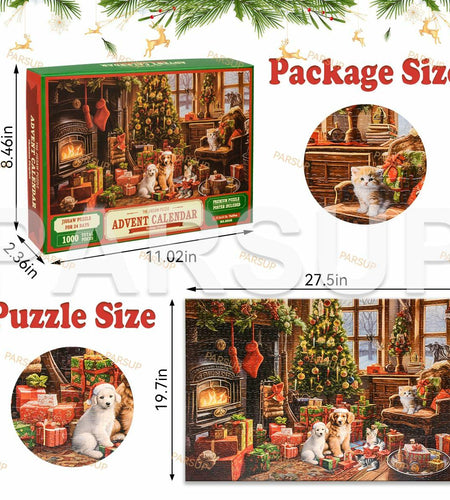 Christmas Advent Calendar 2025 Fireplace Jigsaw Puzzle 1000pc 27.6x19.7in