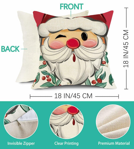 Fjfz Christmas Santa Mrs Claus Throw Pillow Covers 16x16 Green Set of 4