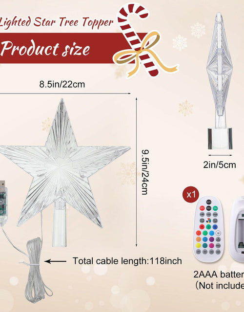 Load image into Gallery viewer, Riakrum Christmas Star Tree Topper Lights 9.5in USB Remote Multicolor 2pcs
