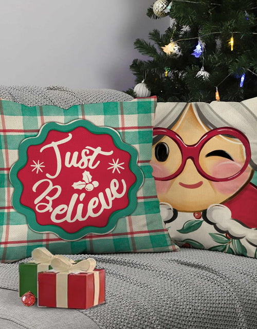 Load image into Gallery viewer, Fjfz Christmas Santa Mrs Claus Throw Pillow Covers 16x16 Green Set of 4
