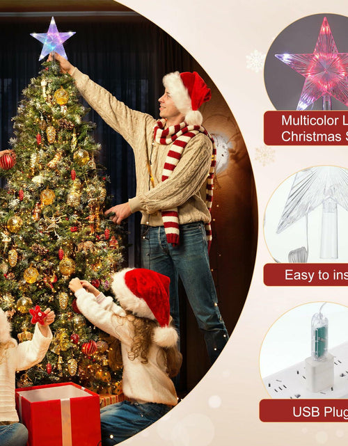 Load image into Gallery viewer, Riakrum Christmas Star Tree Topper Lights 9.5in USB Remote Multicolor 2pcs
