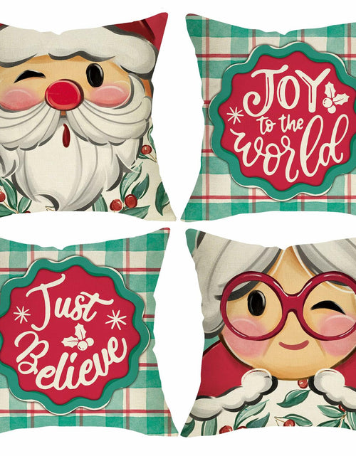 Load image into Gallery viewer, Fjfz Christmas Santa Mrs Claus Throw Pillow Covers 16x16 Green Set of 4
