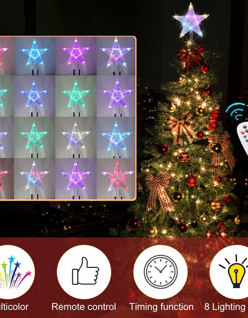 Load image into Gallery viewer, Riakrum Christmas Star Tree Topper Lights 9.5in USB Remote Multicolor 2pcs
