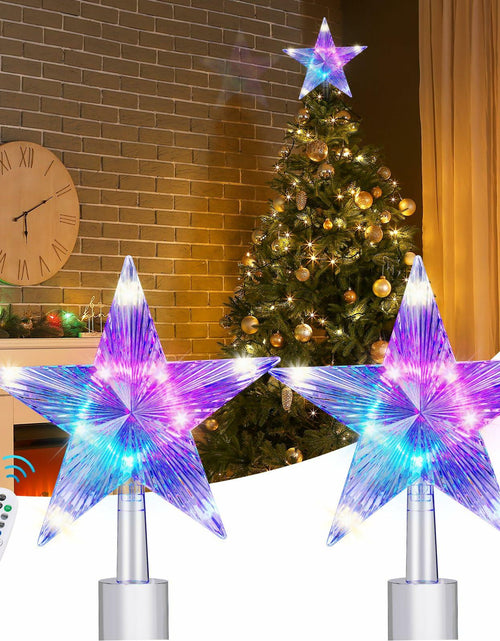 Load image into Gallery viewer, Riakrum Christmas Star Tree Topper Lights 9.5in USB Remote Multicolor 2pcs

