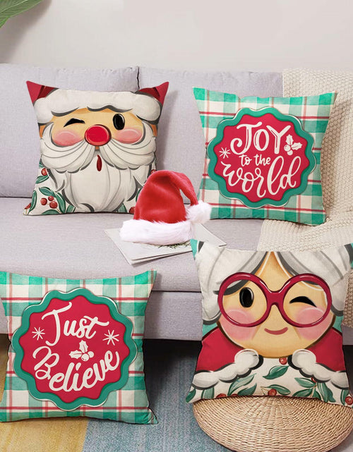 Load image into Gallery viewer, Fjfz Christmas Santa Mrs Claus Throw Pillow Covers 16x16 Green Set of 4
