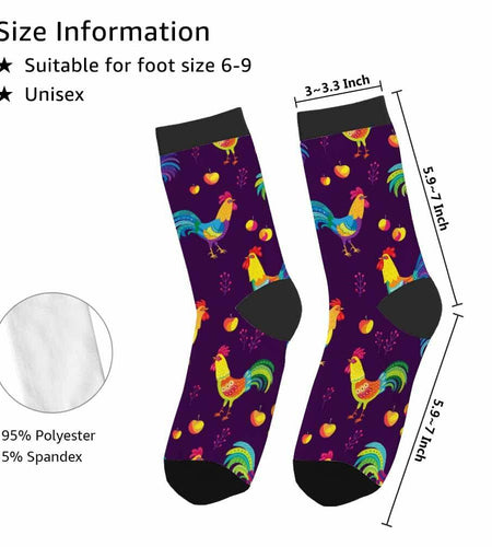 Samgula Multicolor Rooster Crew Socks Purple Rural Berry Colorful Size 6-8
