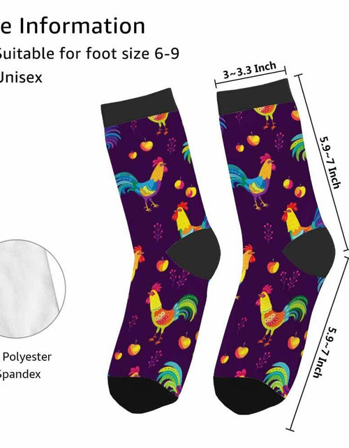 Load image into Gallery viewer, Samgula Multicolor Rooster Crew Socks Purple Rural Berry Colorful Size 6-8
