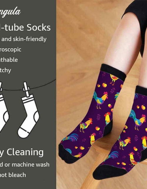 Load image into Gallery viewer, Samgula Multicolor Rooster Crew Socks Purple Rural Berry Colorful Size 6-8
