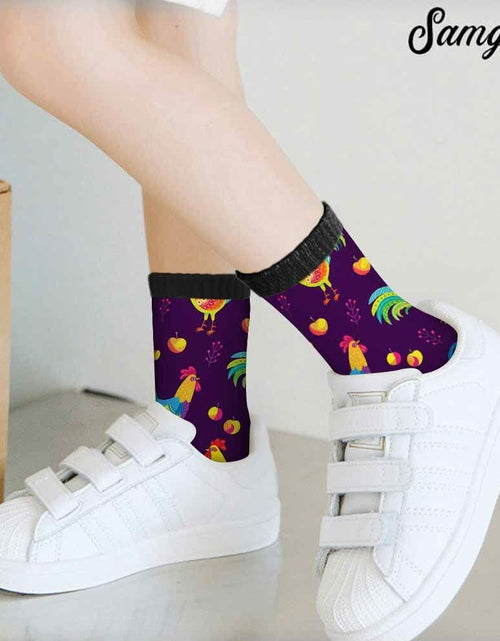 Load image into Gallery viewer, Samgula Multicolor Rooster Crew Socks Purple Rural Berry Colorful Size 6-8
