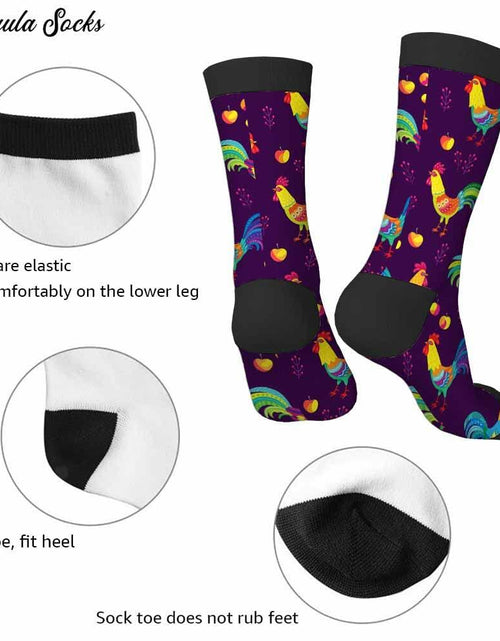 Load image into Gallery viewer, Samgula Multicolor Rooster Crew Socks Purple Rural Berry Colorful Size 6-8
