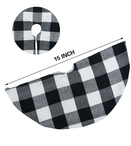 4 Pack Christmas Tree Skirt 15" Black White Buffalo Plaid Holiday Decor