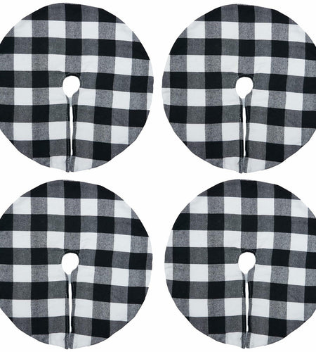 4 Pack Christmas Tree Skirt 15" Black White Buffalo Plaid Holiday Decor