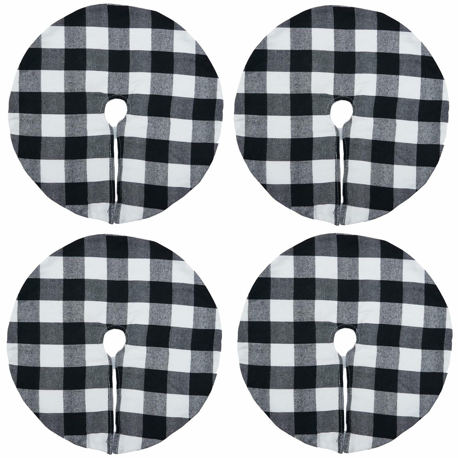 4 Pack Christmas Tree Skirt 15" Black White Buffalo Plaid Holiday Decor