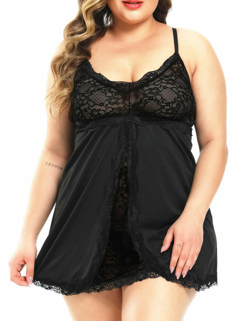 Load image into Gallery viewer, FlatterMe Plus Size Lace Babydoll Chemise V Neck Backless Halter Black Size 4XL
