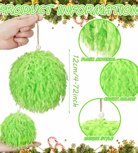 Syhood 2 Pcs Green Furry Large Christmas Ball Ornaments 4.72in