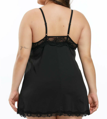 FlatterMe Plus Size Lace Babydoll Chemise V Neck Backless Halter Black Size 4XL