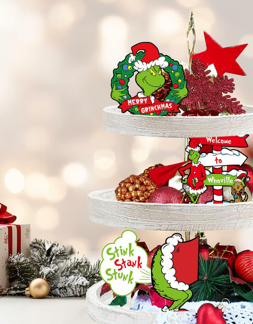Load image into Gallery viewer, Whoville Merry Christmas Wood Sign Funny Tiered Tray Farmhouse Decor
